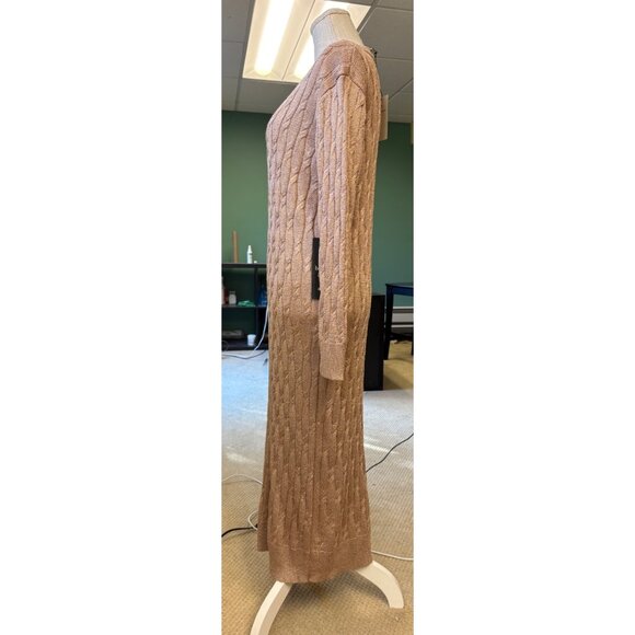 NEW Tuckernuck Cable Knit Metallic Gold Stretch Bodycon Sweater Maxi Dress Small - Picture 9 of 11